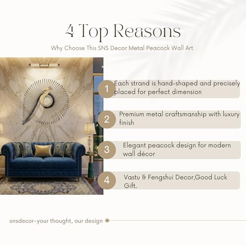 Image of SNS DECOR Metal Peacock Wall Art Decorations | Perfect 3D Wall Sculpture For Living Room, Bedroom, Drawing Room & Office (Medium 20x22inch)