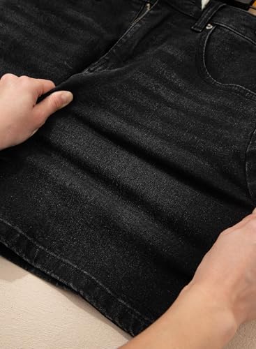 Image of Sidefeel Women's Jean Skirt High Waist Drawstring Stretchy Casual Summer Loose Fit Trendy Mini Denim Skirt with Pockets