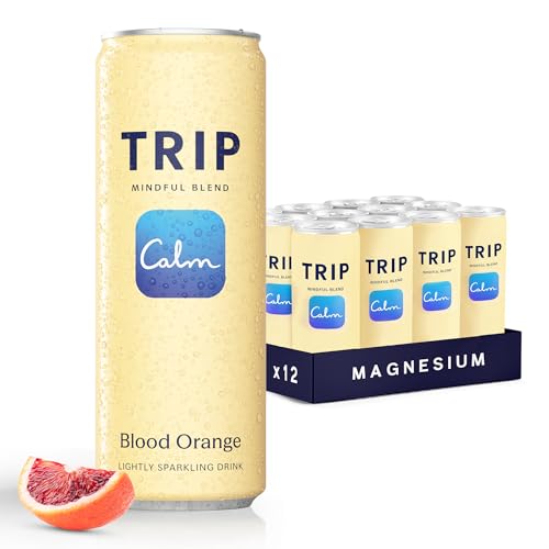 Trip Mindful Blend, Lightly Sparkling Calming Drink, 120 MG Magnesium Citrate with Ashwagandha, Lions Mane & L Theanine, No Added Sugar, Low Calorie, Vegan, Blood Orange, 12 Oz, 12Pk
