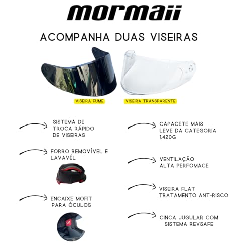 Capacete de Moto Mormaii Solid Preto Fosco 1979 Fechado Original Viseira Transparente + Fumê (54)