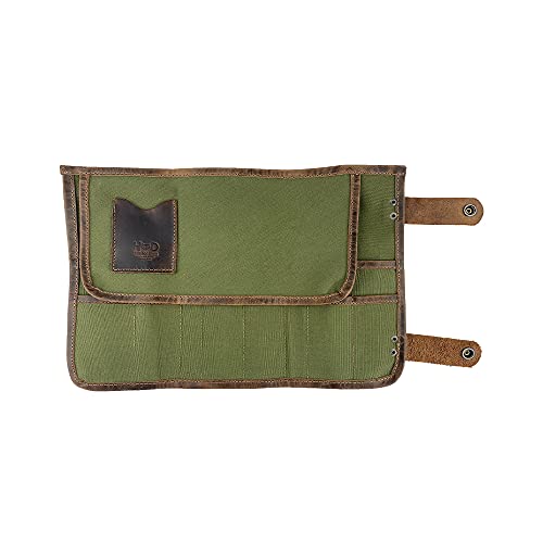 Hide & Drink, Water Resistant Canvas Snap Tool Roll Up Bag (14 Slots), Portable Carry Case for Barbers, Salon Storage Organizer Pouch, Vintage Handmade, Olive