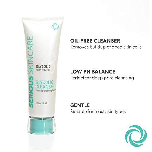 Serious Skincare Glycolic Oil-Free Cleanser – Retexurizing Glycolic Acid Facial Wash - Normal, Oily, Combination, Problematic Skin – Deep Pore Cleansing Formula – 12 Oz (1) + 4 Oz. (1) #TOP2