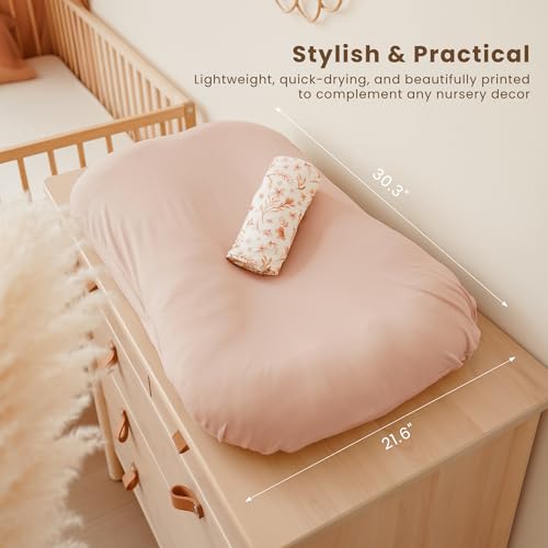Image of Konssy 2 Pack Baby Lounger Cover, Stretchy Soft Infant Lounger Cover | For Baby Boys and Girls, Cover Set Only. Soft Breathable Fabric, Envelope Closure, Machine Washable, Pink Spring and Pink