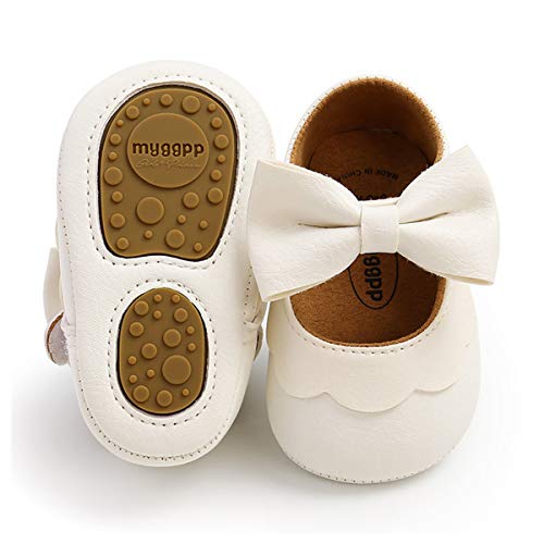 E-FAK Baby Girls Sparkly Mary Jane Flats with Socks Non-Slip Soft Rubber Sole Toddler First Walkers Princess Dress Shoes(C/White, 0-6Months)