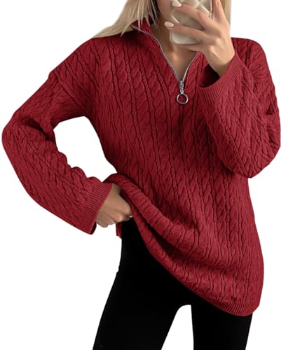 Imily Bela Womens Cable Knit Half Zip Sweater V Neck