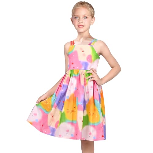 Sunny Fashion Girls Dress Rainbow Colorful Cartoon Zigzag Spaghetti Cotton2