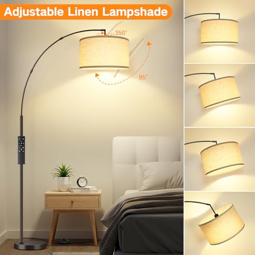 OUTON 81" Arc Floor Lamp, 12W 1080LM LED Dimmable Floor Lamp with 16" Beige Lampshade, Remote Control & Foot Switch, 4 Colour Temperatures, Tall Standing Lamp for Living Room Bedroom Office, Black by OUTON - Used condition - Image 4