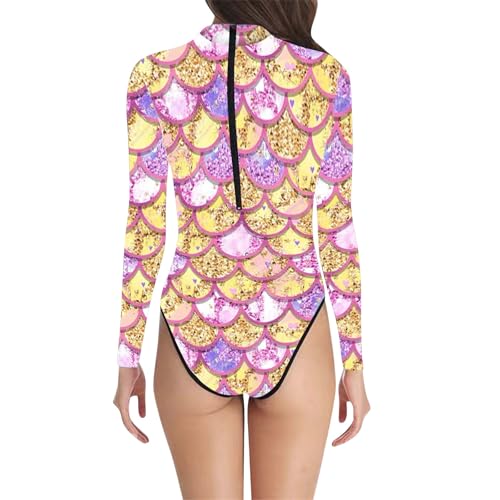 Generisch Maillot de bain élégant avec imprimé écailles de poisson pour femme, combinaison parfaite de mode et de confort, Rose clair, L