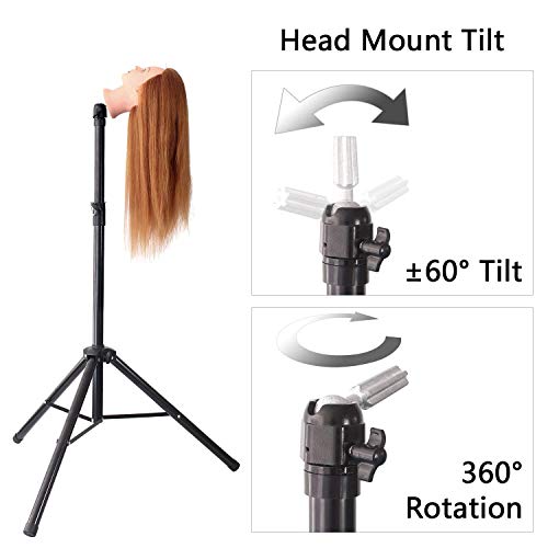 Wig Stand Tripod Mannequin Head Stand Heavy Duty Metal Adjustable Wig Head Stand for Canvas Block Head Styling Making Wigs Displaying Cosmetology Hairdressing Training Manikin Head with Carry Bag - Thumbnail 5