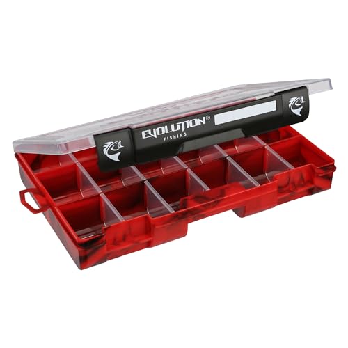 Evolution Outdoor 3600 Drift Series Fishing Tackle Tray – Red, Colored Tackle Box Organizer with Removable Compartments, Clear Lid, 2 Latch Closure, Utility Box Storage