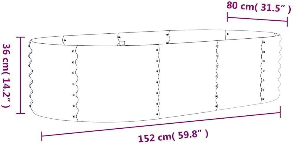 60 x 32 x 14 in Anthracite Powder-Coated Steel Oval Raised Garden Bed, Modern Minimalist Planter Box for Patio, Balcony & Outdoor Spaces, Spacious Elevated Flower Bed for Herbs & Vegetables