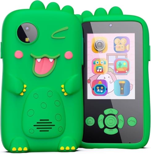 Image of Kids Smart Phone for Girls & Boys Ages 3-10 Toddler Learning Toy Touchscreen Mobile with Dual Camera Play Cellphone Games Music Christmas & Birthday Gift for Kids ( Green Dino )