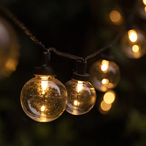 Festoon Lights Outdoor Solar Powered, 9.9M Waterproof Solar String Lights with 50 Shatterproof G40 Warm White LED Bulbs - Ideal for Patio, Garden, Backyard, Christmas, Wedding, and Party Decor