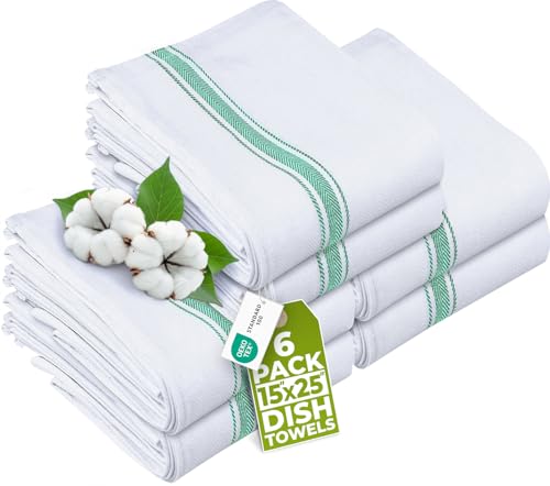 Utopia Towels Green Dish Towels [6 Pack - 15 x 25 Inches] 100% Ring Spun Cotton Highly Absorbent & Reusable Cleaning Bar, Tea, Kitchen and Dishcloths Set - 200 GSM