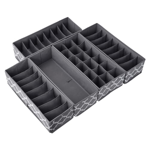 REGALMATE Draw Organizer - Underwear Storage Organiser 5 Set - Drawer Dividers for Clothes, Bra, Sock, Ties, Baby Clothing, Bedroom Closet - Wardrobe Separators & Nursery Tidy