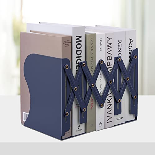 Adjustable Bookends, Metal Book Ends for Shelves Heavy Book, Desk Magazine File Organizer for Home, Office, Books, Papers, Extends up to 19 inches (Royal Blue) by Honagu - Used condition - CA$20.29