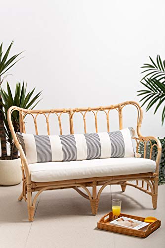 Hofdeco Modern Boho Moroccan Indoor Outdoor Body Lumbar Pillow Cover Only For Bed, Backyard, Couch, Sofa, Neutral Black Stripe Tassels, 12"X40" #TOP4