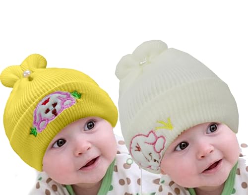 Image of Pack of 2 100% Woolen Cap for New Born Baby | Winter Warm Cap | Baby hat Cap for Winter | Woolen Cap for Baby, Kids