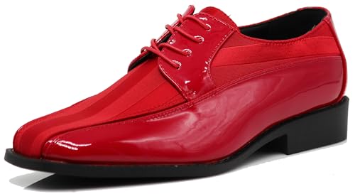 Image of BMY Men's Striped Satin Matching Patent Upper Oxfords Formal Dress Shoes