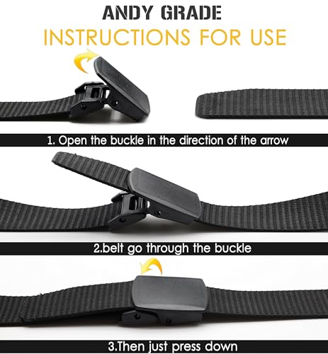 Image of Nylon Tactical Military Men Belt Webbing Canvas Web Belts with Plastic Buckle No Metal Nickel Free, 2 Pack