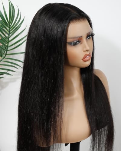 BEEOS 13x6 SKINLIKE Real HD Lace Frontal Wig,Ultra-fitted Cap 250% Density Pre-Plucked Bleached Knots Straight Natural Black Human Hair Wig 18 Inch