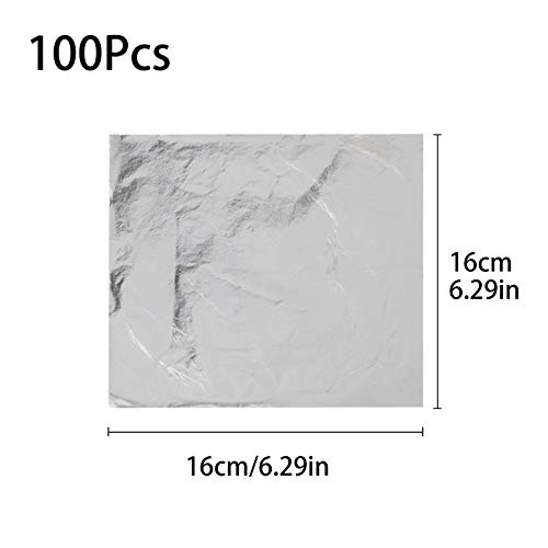 100 Sheets 16x16cm Gold Leaf Sheets Gold Leaf Silver Leaf Rose Gold Leaf Foil Paper for Gilding Crafting DIY Arts Project Crafting Decoration Cake Decorating Makeup Health Spa Art Craft Work (Sliver)
