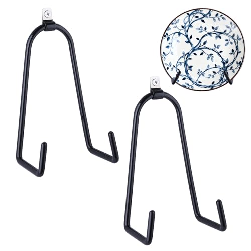 Adjustable Wall Plate Hangers for 7-14 inches Plate, Rubber Coating Anti-Scratch Plate Display, Vertical Stand Holder for Plaque, Tray, Framed Art, Black 2 Pack