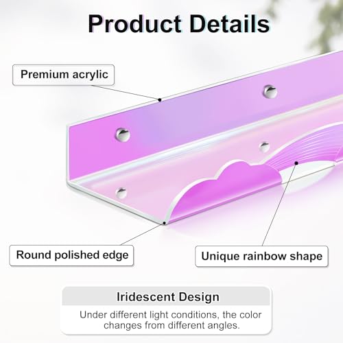 wooshwa Iridescent Rainbow Acrylic Floating Shelves,15in Kids Wall Mounted Nursery Bookshelves - Image 4