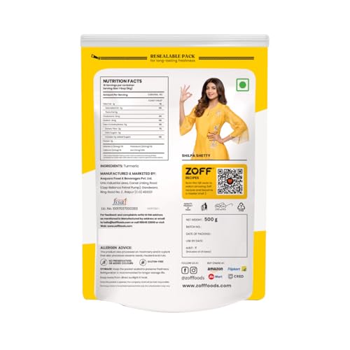 Image of Zoff Turmeric Powder - Haldi Powder - Rich in Curcumin, Antioxidant & Anti-inflammatory Benefits - Net Weight 500 g (Pack of 2)