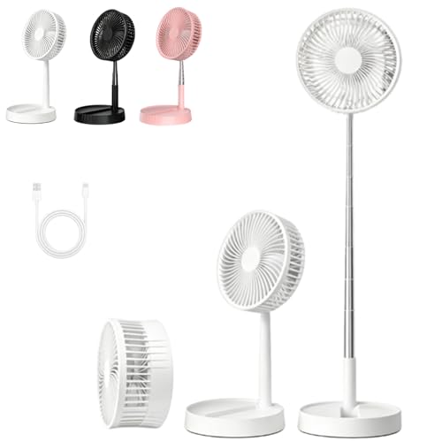 Cordless Fan Portable Fan 7200mAh Foldable Oscillating Standing Fan Cordless Telescopic Fans Rechargeable with 4 Speed for Bedrooms Desktops Office and Travel (#A 3600mAh)