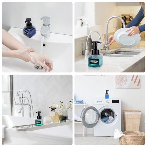 Image of Segbeauty Foam Soap Dispenser for Kitchen Sink 8.5oz, 4pcs Sqaure Foam Pump Bottle Set Gray 250ml, Small Plastic Foaming Soap Dispenser Bathroom, Leakproof Empty Foaming Pump Bottles with Stickers