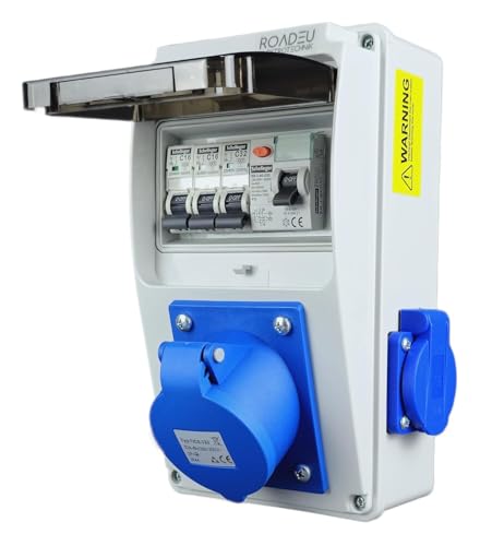 RoadEu – Caja de Distribución Eléctrica IP44 | 1× Enchufe CEE 32A + 2× Tomas Schuko 230V | Interruptor Diferencial 30 mA | Cuadro de Pared Precableado