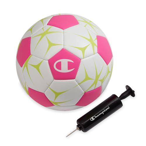 Champion Prodigy Soccer Ball with Pump (Size 4 Optic Pink/Eve. Primrose)