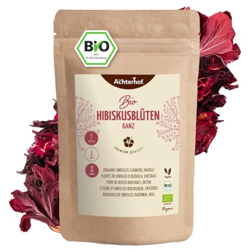 Hibiskusblüten Bio ganz getrocknet 1000g | leicht säuerlich-fruchtiger Geschmack | in Bio-Qualität | süß-aromatischer Hibiskustee | ideal für Salate, Desserts, Kuchen, Joguhrts | vom Achterhof