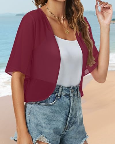 Image of ZNVGIRL Women Shrug Chiffon Cardigans Open Front Short Sleeve Bolero for Evening Dressy 2026