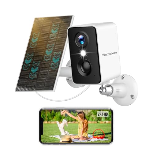 Septekon 2K Security Cameras Wireless Outdoor, Solar Camera for Home Security, Battery Powered Camera with Two Spotlights, PIR Motion Detection Siren,