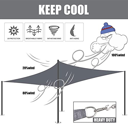 Voile de soleil imperméable extérieur rectangle gris protection UV auvent été - 4