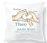 Ein ausgefallenes modernes Namenskissen mit einem schönen Print. Dieses Kissen ist ein kuscheliges Must-Have und ein stilsicheres Accessoire. Es punktet mit seinem trendigen Design. Ein schönes Geschenk zur Geburt oder Taufe.