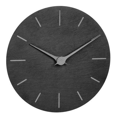 Image of TFA Dostmann Modern Wall Clock Slate, 60.3068.54, No Ticking Sounds with Walnut Hands, Quartz Clock, 25 cm, for Hanging (Black, Silver Hands)