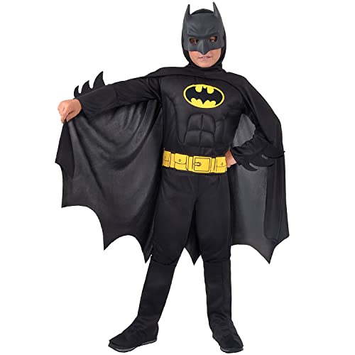 Krause & Sohn Disfraz de Batman negro con músculos, para niños de 5 a 12 años, para carnaval, cumpleaños, 8 a 10 años