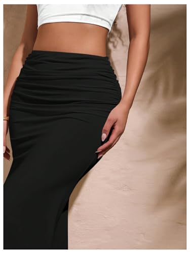 Verdusa Women's Ruched Fishtail Maxi Skirt Elastic High Waisted Long Bodycon Skirts4