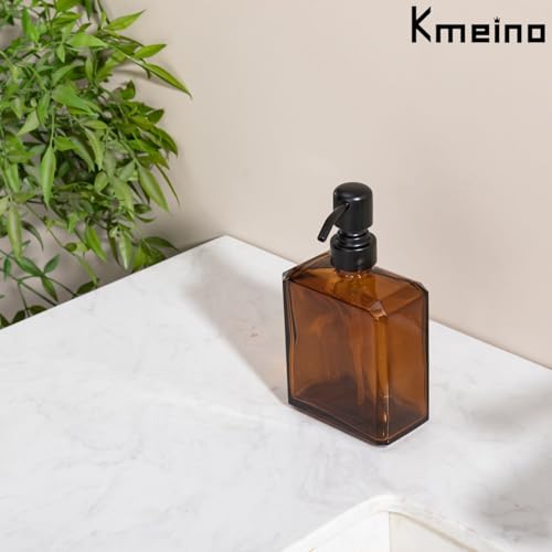 Image of Amber Soap Dispenser Square Bottle and Black Pump, Glass Dish Soap Dispense, Refillable Hand Soap Dispenser with Stainless Steel Pump, 13.5 oz Lotion Dispenser for Bathroom, Kitchen Countertop