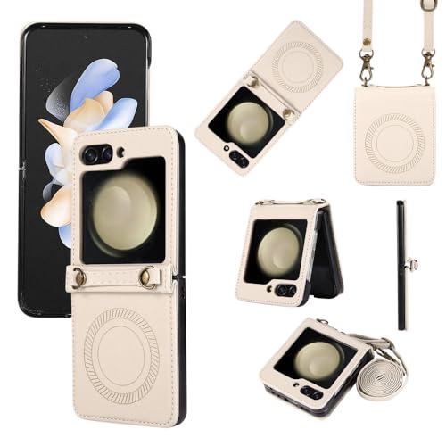 Housse de prévention des chutes Galaxy Z Flip 5 4 antichoc étui magnétique lanière beige