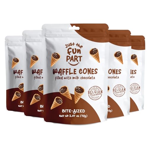 Just The Fun Part Milk Chocolate Waffles Cones with Premium Belgian Chocolate (Pack of 6 x 70g) - Chocolate Filled Bite Sized Crispy Mini Wafers Cone Ready to Eat Snack for Kids