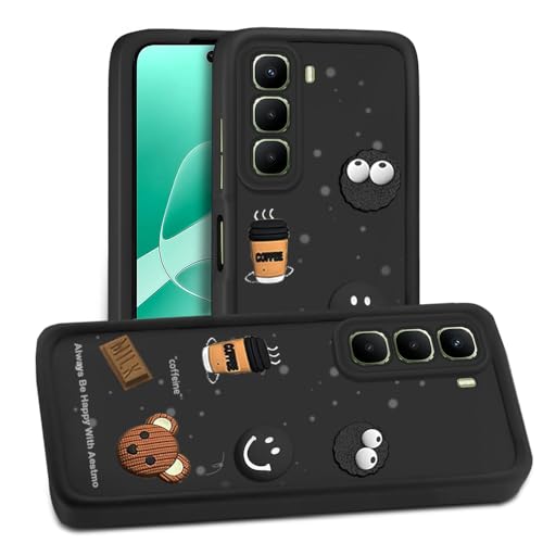 Image of AESTMO Back Case Cover for Infinix Hot 60 5G Cover | Cute Fun Cartoon 3D Ball | Coffee Silicone Case | Full Body Protection | Camera Protection Back Cover for Infinix Hot 60 5G (Black)