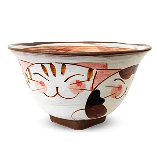 J-kitchens 工房祥 sho〜 角高台 お茶碗 レッド 3匹の子猫 波佐見焼 日本製 / 180450