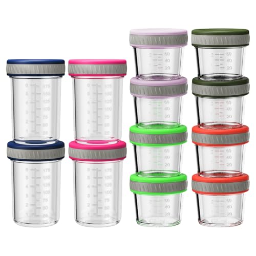 Sursip Glass Baby Food Storage Containers, 4 oz & 8 oz Small Mason Jars with Lids, Airtight for Baby Puree Containers, Juice, Milk, Yogurt, Overnight Oats, Mini Toddler Snack Cups -12 Pack