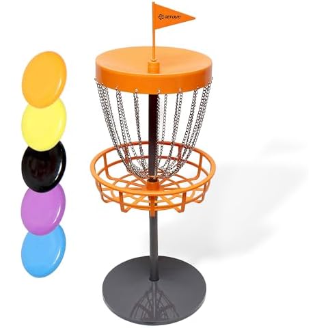 Get Out! Disc Golf Basket Set Tabletop - Portable Mini Disc Golf Baskets with 5 Multi-Colored Discs - 30in Practice Cage Net - Indoor Outdoor Multi-Player Miniature Sport Disc Golf Hole Lawn Games Cover