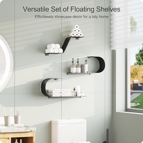 Black Floating Shelves Set of 3, Black Metal Decor, Unique Mounted Floating Shelf, Modern Long Wall Shelf, Large Wall Shelves for Bedroom, Bathroom, Living Room by BUTUNITA - Image 4