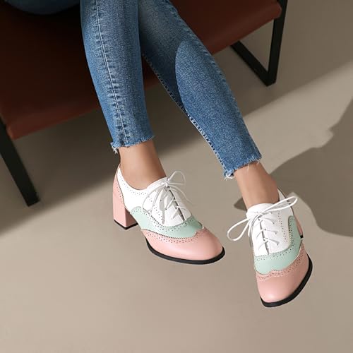 Mixed Colors Vintage Oxfords Lace Up Classic Sewing Brogue for Women Block Low Heel Round Toe Mary Jane2
